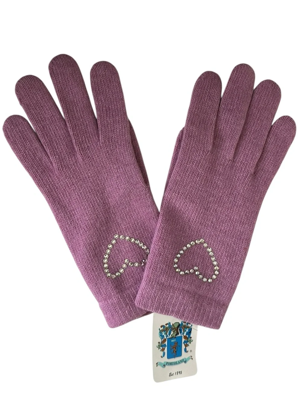 Portolano Crystal Heart Wool Cashmere Blend Gloves Mauve NWT OS